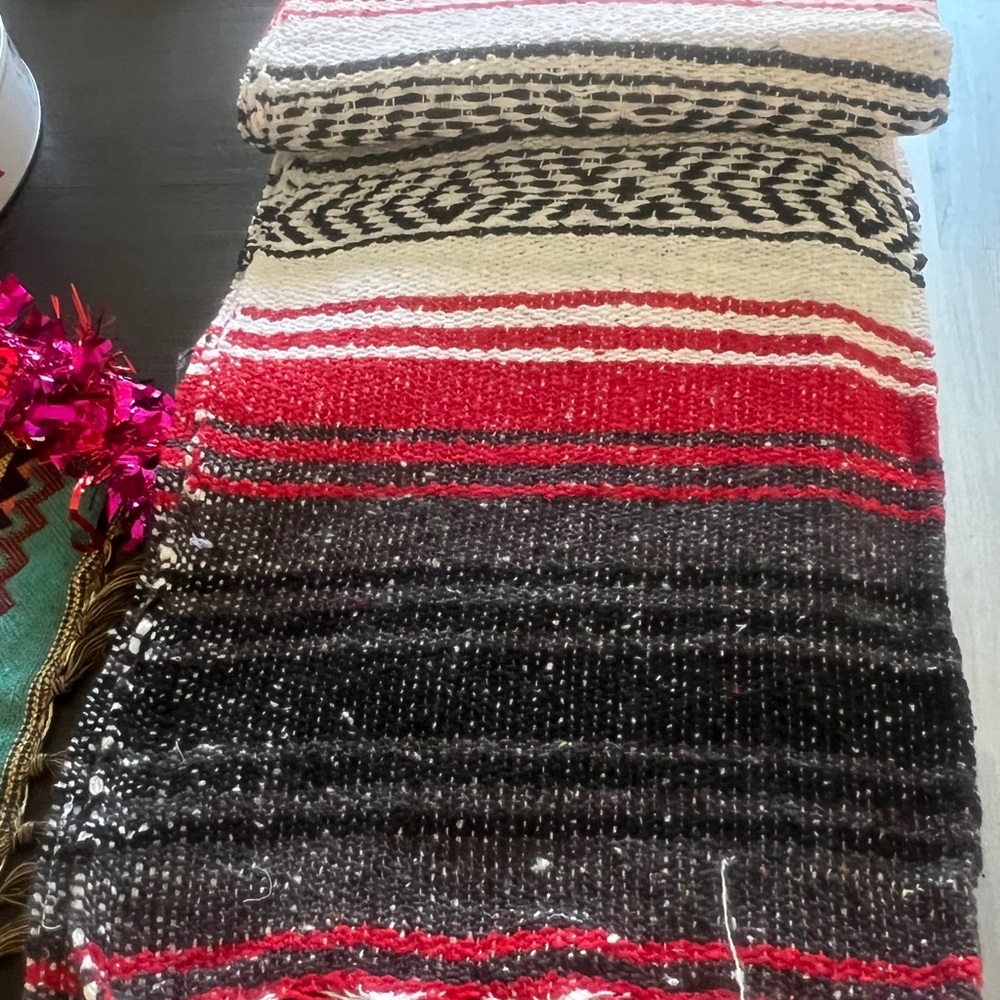New Striped Red and Black Woven Blanket. Handmade .Sealed Bag